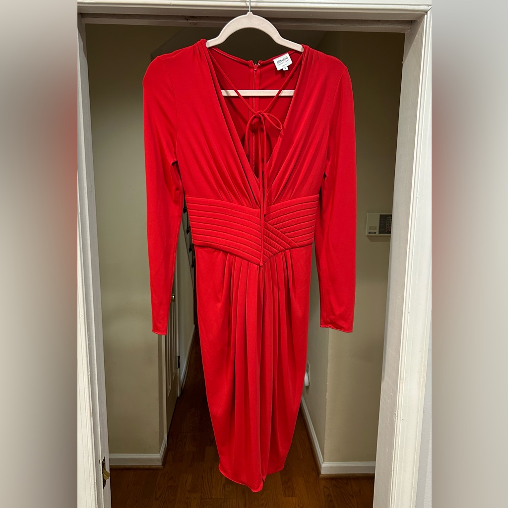 Euc Armani Collezioni Tomato Red Dress, Size 2. Made In Italy.